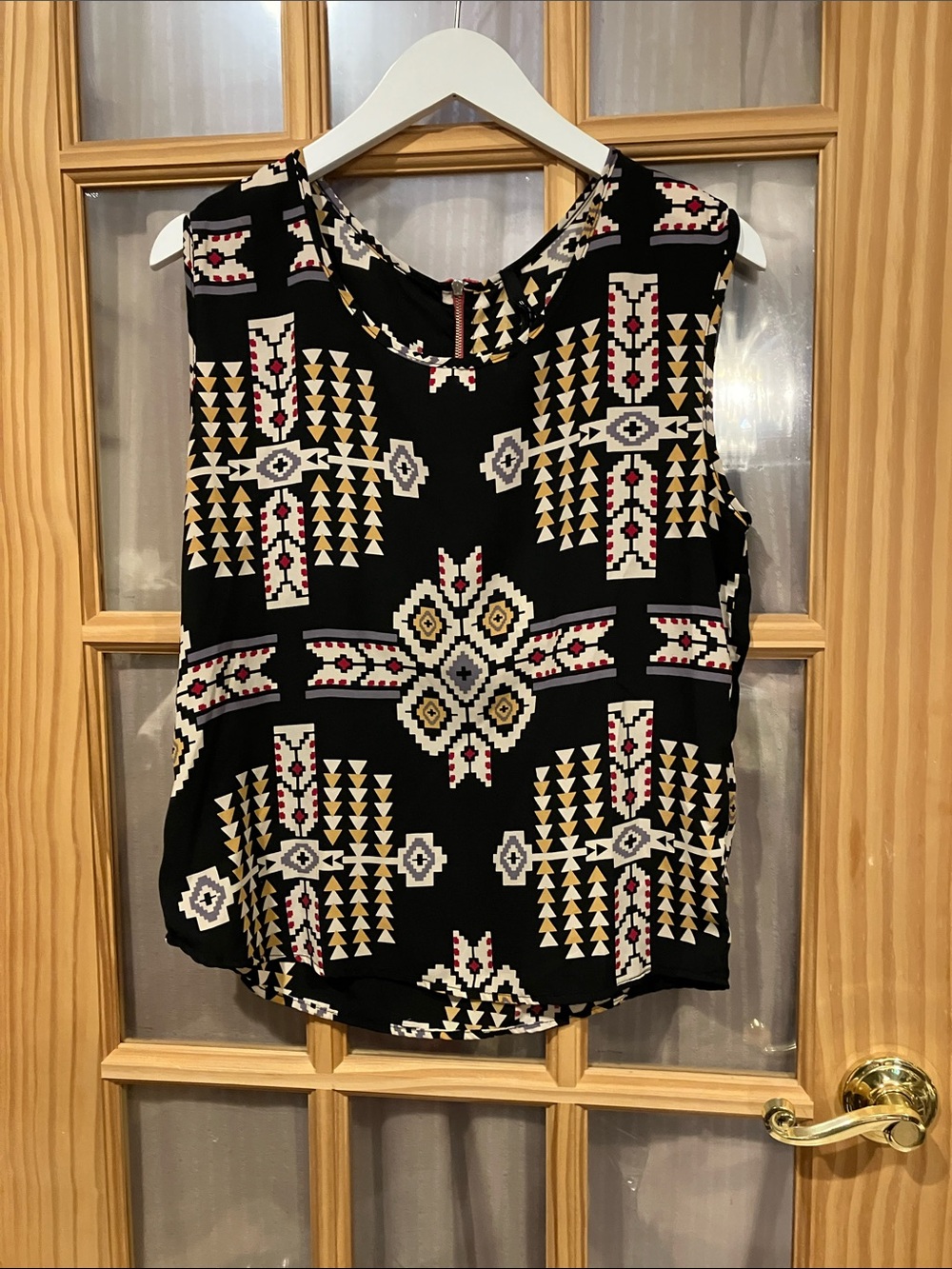 B Jewel Black Geometric Aztec Print Sleeveless Top
